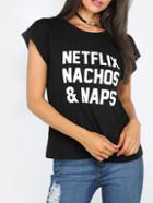 Shein Letters Print Cap Sleeve T-shirt