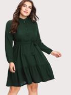 Shein Button Front Ruffle Hem Tie Waist Shirt Dress
