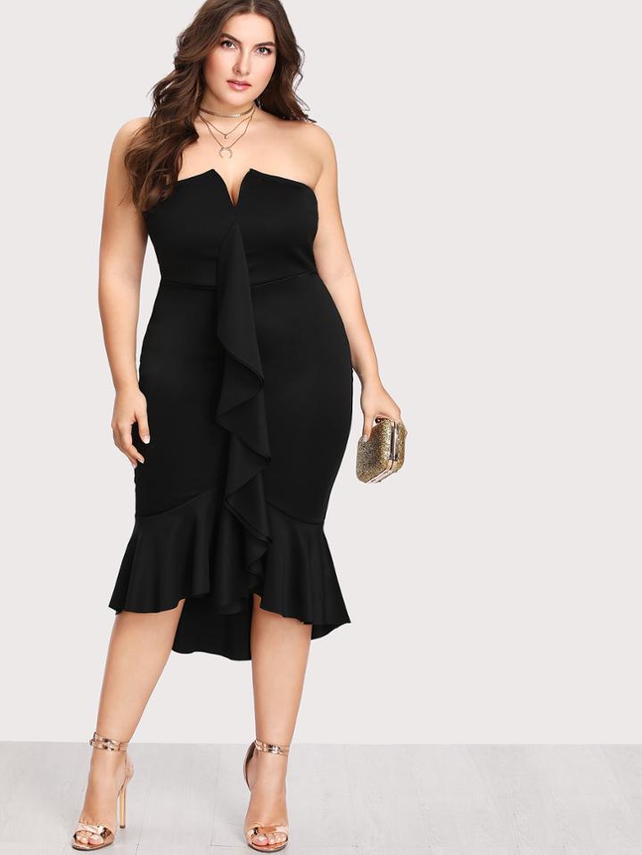 Shein V Cut Ruffle Trim Tube Dress