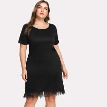 Shein Plus Faux Feather Hem Fitted Dress