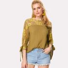 Shein Floral Lace Shoulder Tied Cuff Top