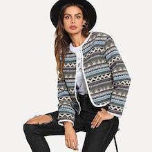 Shein Contrast Binding Geo Jacquard Blazer