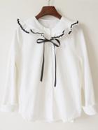 Shein White Ruffle Collar Long Sleeve Loose Blouse