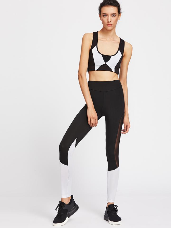 Shein Color Block Gym Bra & Mesh Panel Leggings