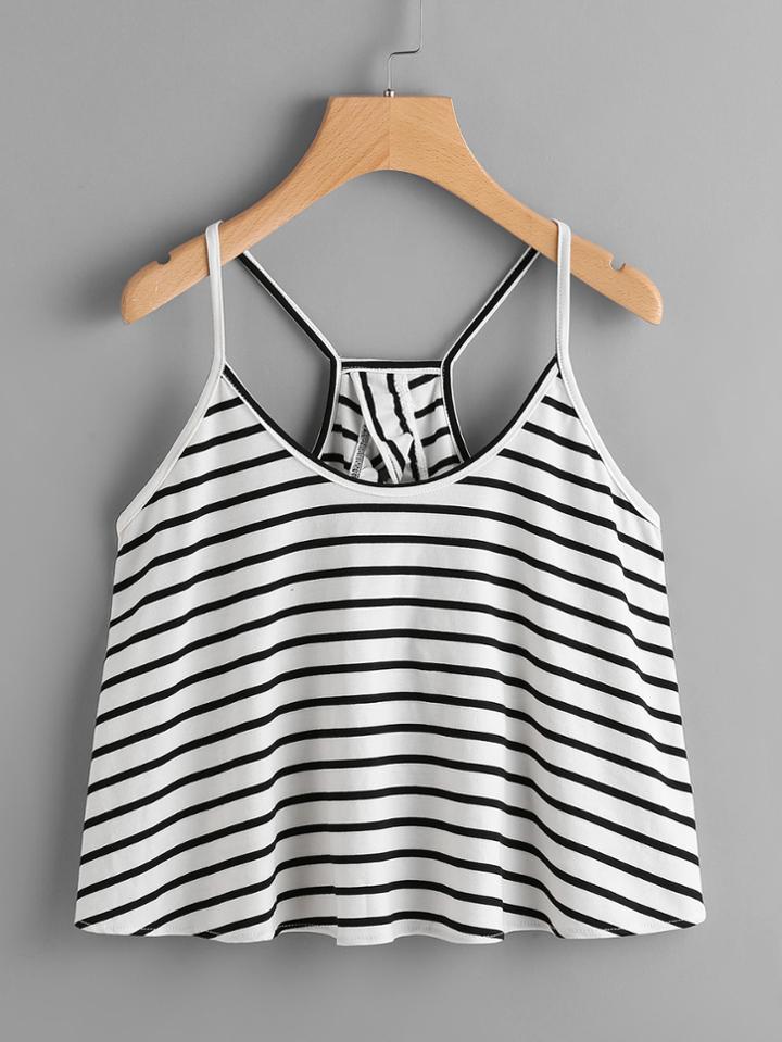 Shein Overlap Back Frill Trim Striped Cami Top