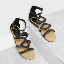 Shein Metal Detail Back Zipper Pu Sandals