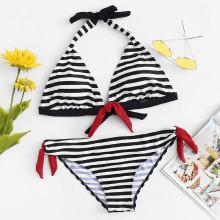 Shein Plus Self Tie Striped Bikini Set