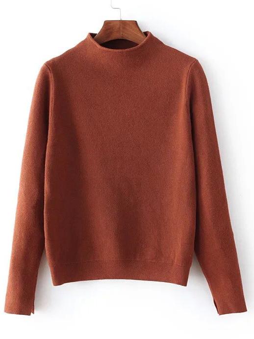 Shein Brown Mock Neck Split Cuff Crop Knitwear