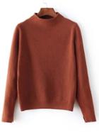 Shein Brown Mock Neck Split Cuff Crop Knitwear