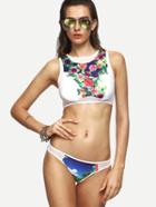 Shein Multicolor Flower Print Mesh Insert Bikini Set
