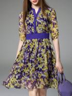 Shein Multicolor V Neck Floral A-line Dress