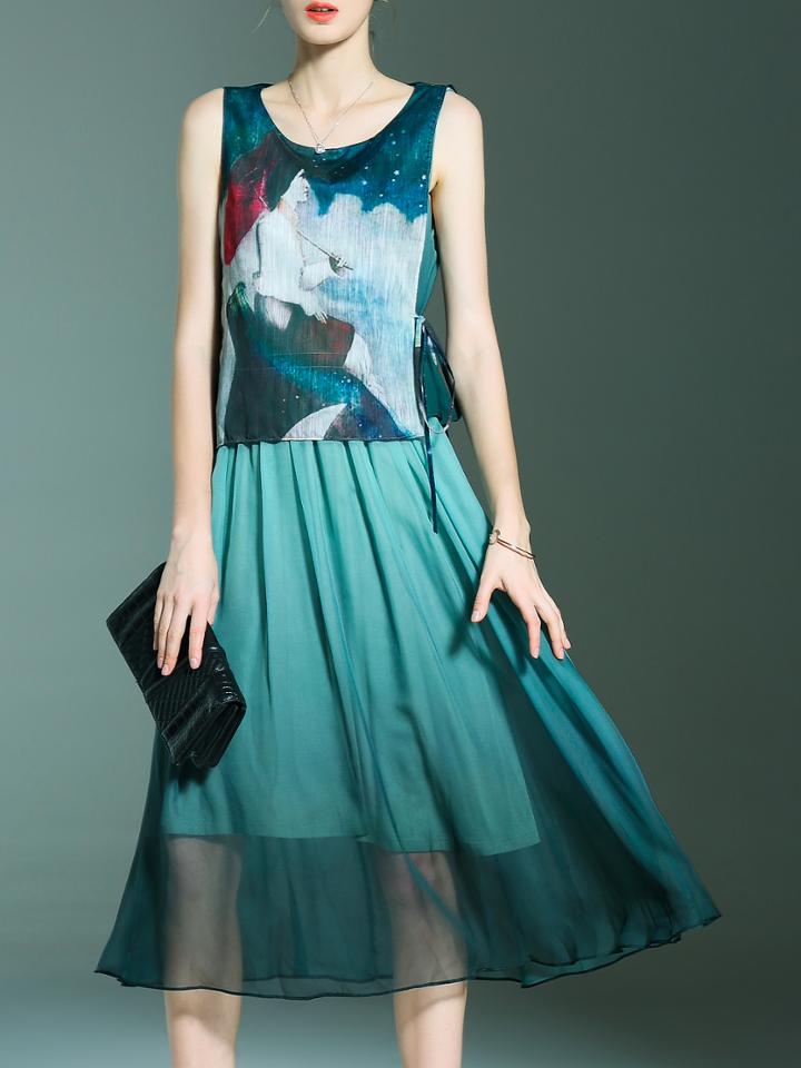 Shein Multicolor Character Print Gradient A-line Dress