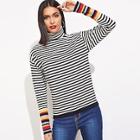 Shein Striped High Neck Sweater