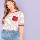 Shein Plus Pocket Patched Striped Ringer Tee