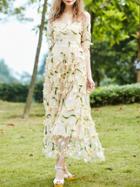 Shein Apricot Gauze Embroidered Maxi Dress