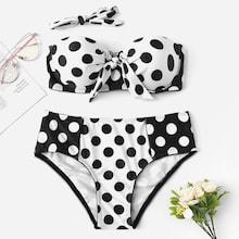 Shein Knot Front Random Polka Dot Bikini Set