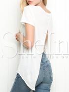 Shein White Short Sleeve Back Split T-shirt