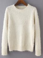 Shein White Round Neck Long Sleeve Crop Sweater