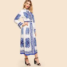 Shein Lace Contrast Porcelain Print Dress