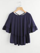 Shein Crisscross Back Raglan Sleeve Frill T-shirt