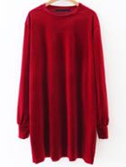 Shein Red Long Sleeve Shift Velvet Dress