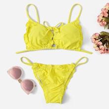 Shein Lettuce Trim Plain Bikini Set