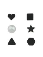 Shein 6 Pcs/set Black Color Heart Star Triangle Small Stud Earrings