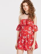 Shein Florals Off The Shoulder Ruffle Layered Romper