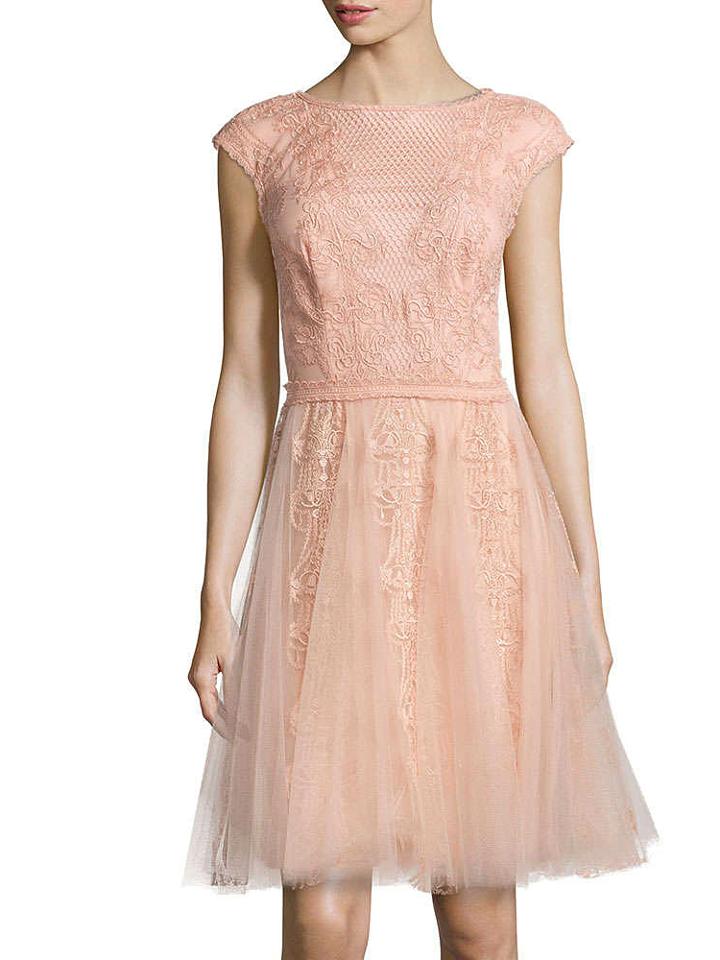 Shein Pink Round Neck Cap Sleeve Embroidered Dress