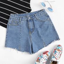 Shein Split Frayed Hem Denim Shorts