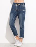 Shein Dark Blue Drawstring Cuffed Jeans