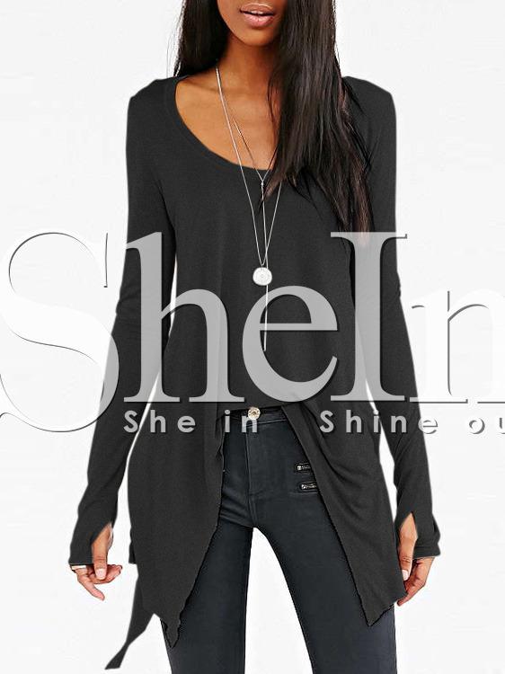 Shein Grey Scoop Neck Asymmetric T-shirt