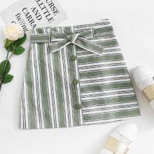 Shein Contrast Striped Single Breasted Skirt