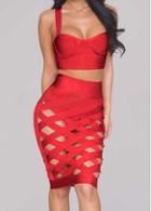 Rosewe Criss Cross Backless Top And Red Sheath Dress