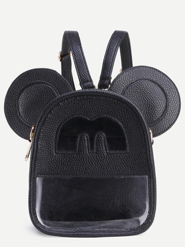 Shein Black Cutout Front Clear Backpack With Mouse Ears