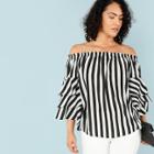 Shein Plus Layered Flounce Sleeve Off Shoulder Striped Top