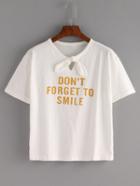 Shein Tie-neck Letter Print T-shirt - White