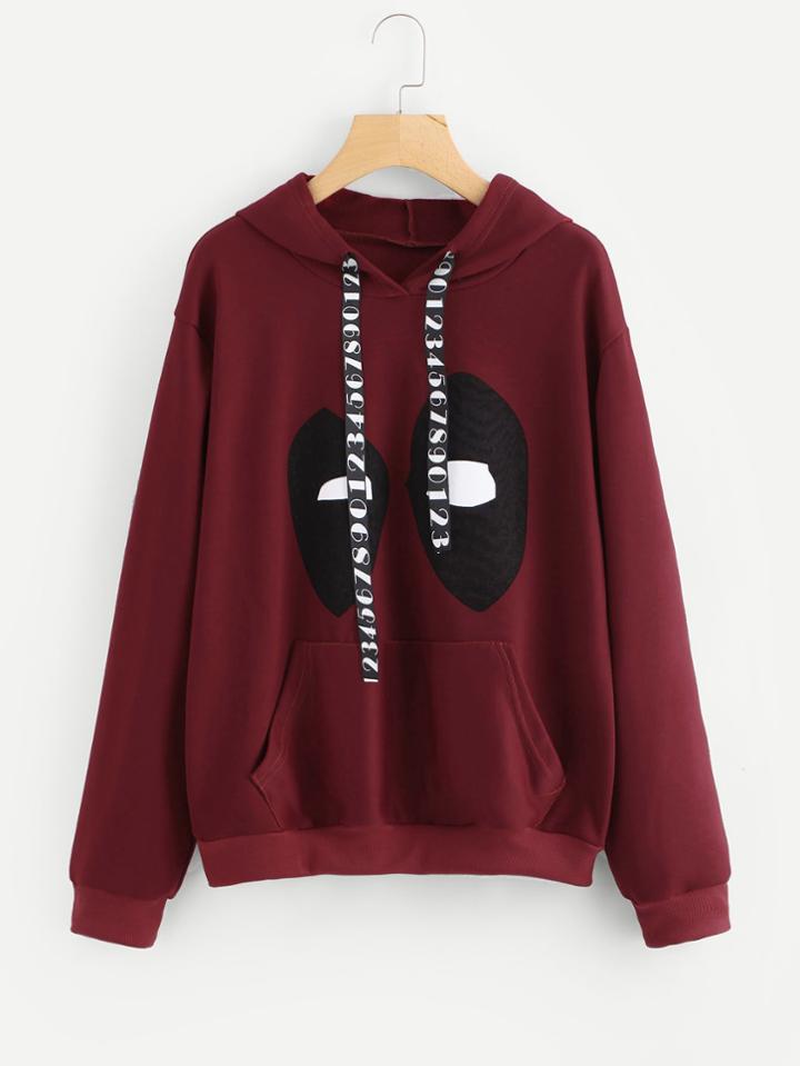 Shein Number Ribbon Detail Graffiti Hoodie