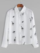 Shein White Animals Print Shirt