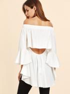 Shein White Off The Shoulder Open Back High Low Top