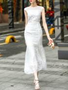 Shein White Flowers Applique Fishtail Dress