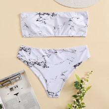 Shein Plus Stone Print Bandeau Bikini Set