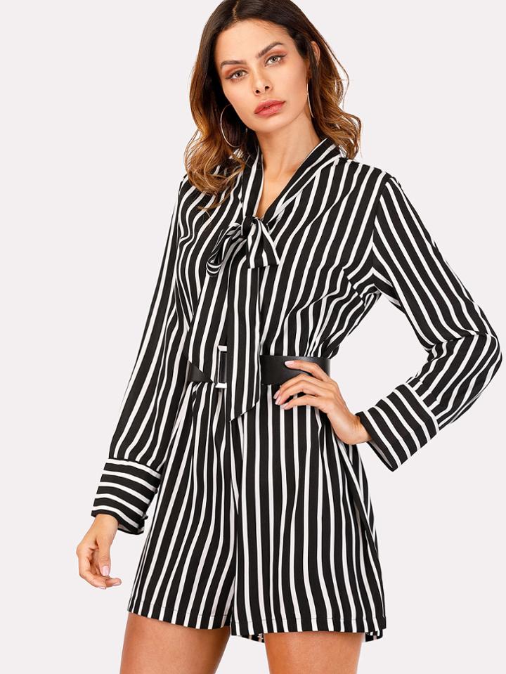 Shein Self Tie Waist Striped Romper