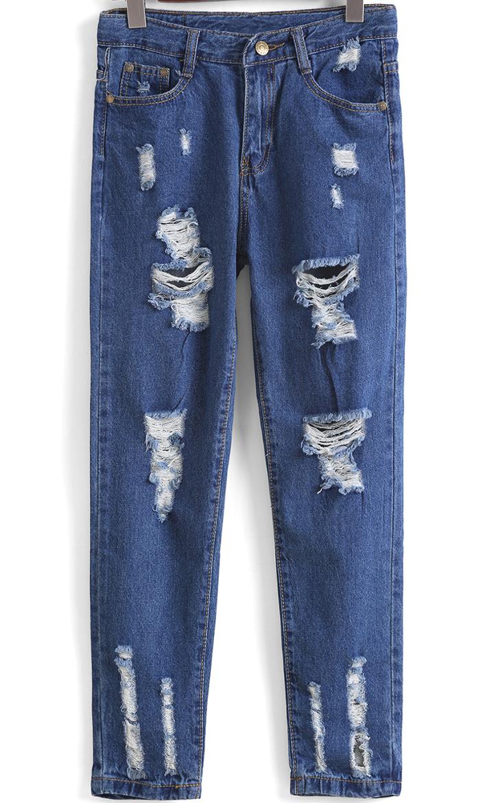 Shein Blue Ripped Pockets Denim Pant