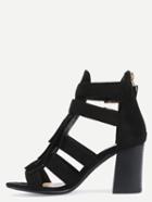 Shein Faux Suede Caged Cork Heel Sandals - Black