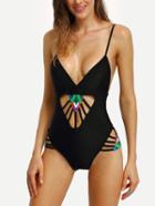 Shein Plunge Macrame One-piece Swimwear