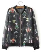 Shein Cartoon Print Zipper Up Jacket
