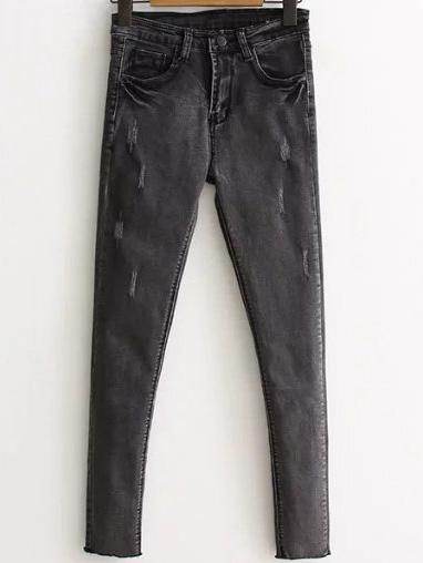 Shein Grey Raw Hem Skinny Jeans