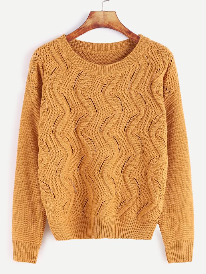 Shein Khaki Drop Shoulder Eyelet Sweater