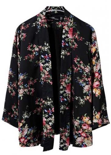 Rosewe Fine Quality Three Quarter Sleeve Turndown Collar Print Cardigans